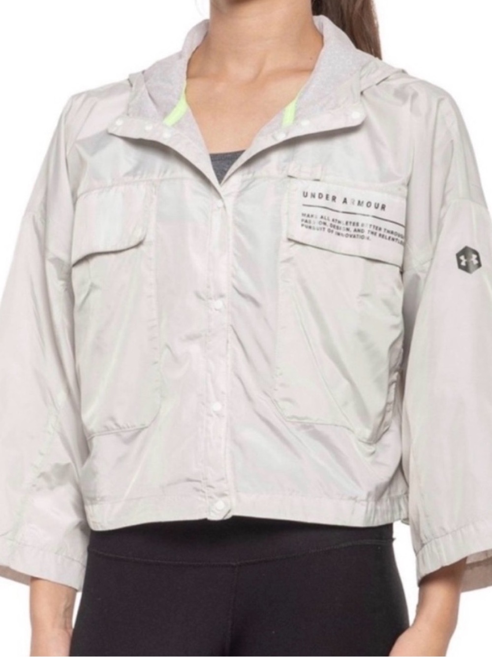 Under Armour Utility Jacket Wide Sleeve Cropped Gray Bomber Activewear Size M